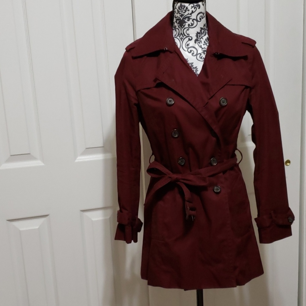 Women's Double-Breasted Burgundy Trench Coat